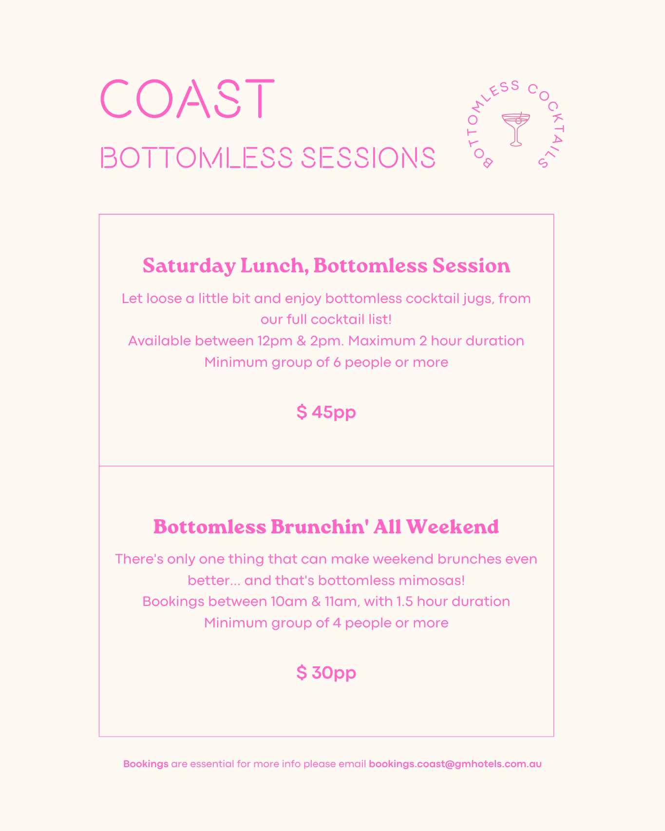 COAST BOTTOMLESS SESSIONS